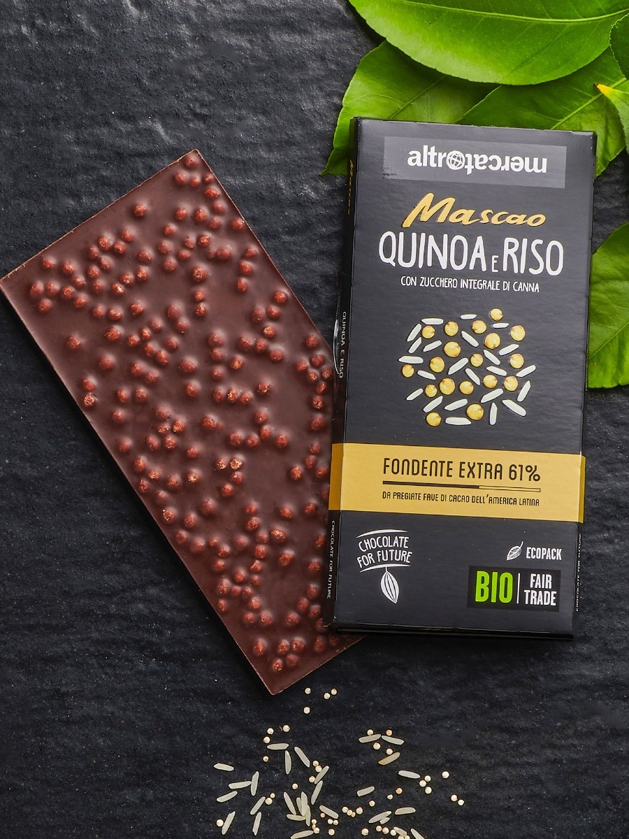 Tavoletta di cioccolato fondente con quinoa e riso Mascao
