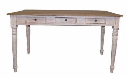Tavolo scrivania con 3 cassetti in legno riciclato dipinto di bianco 135x72x75