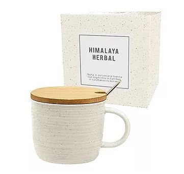 Tazza in ceramica con coperchio in bamboo Crema