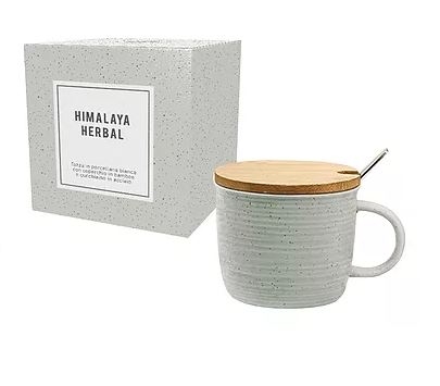 Tazza in ceramica con coperchio in bamboo Grigia