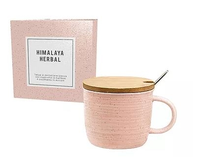 Tazza in ceramica con coperchio in bamboo Rosa