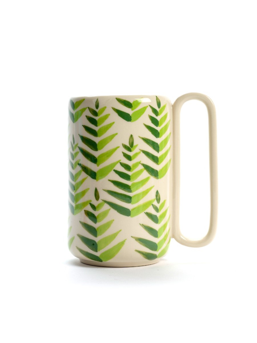 Tazza Mug alta in ceramica Foglie Verdi equo solidale Altromercato