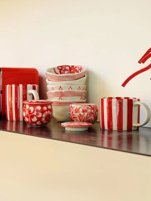 Tazza mug piccola in ceramica RIGHE ROSSE