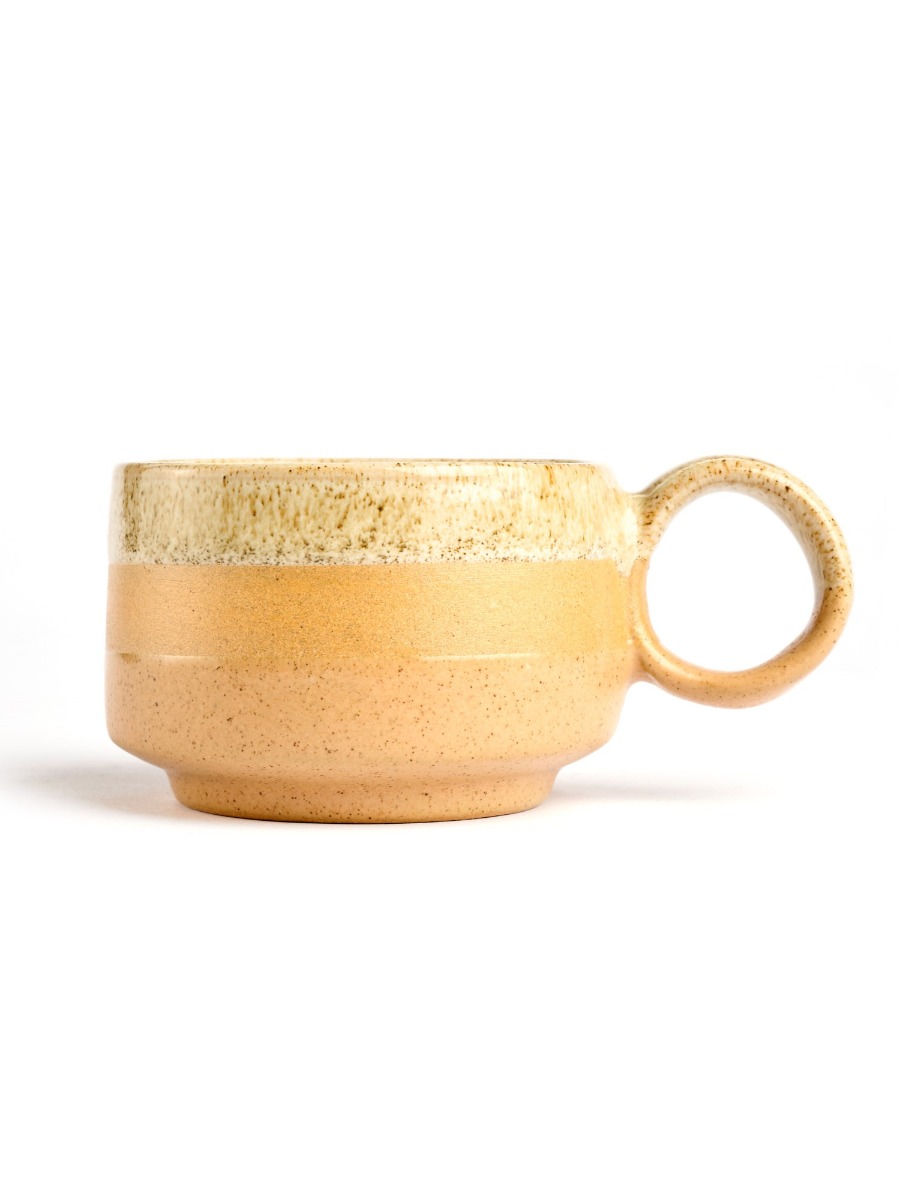 Tazzina da caffè in ceramica gres ANELLI a righe gialla