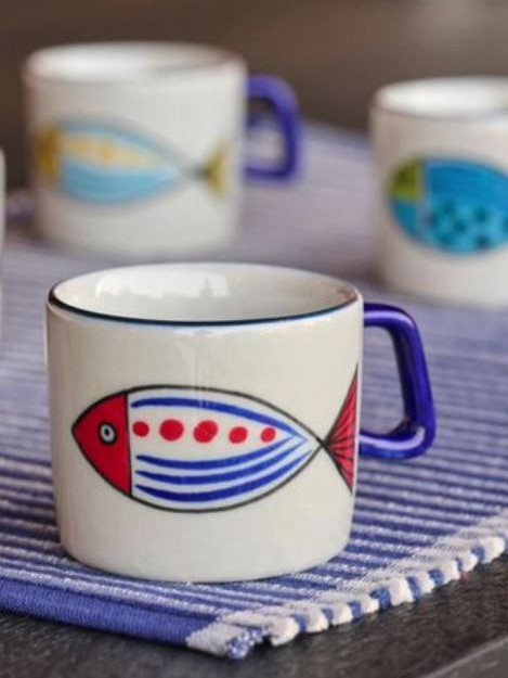 Tazzina da caffè con piattino in ceramica PESCI KAA