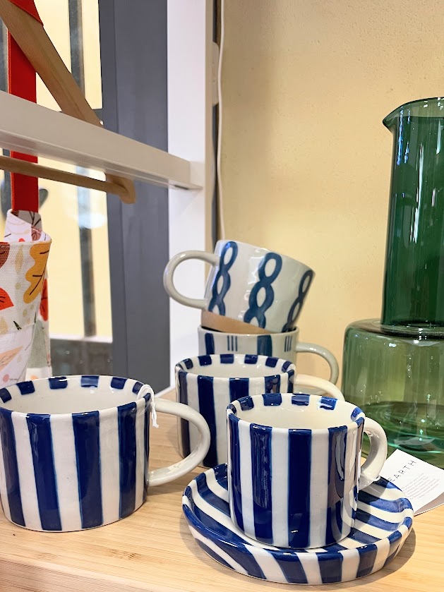 Tazzina da caffè con piattino in ceramica RIGHE BLU