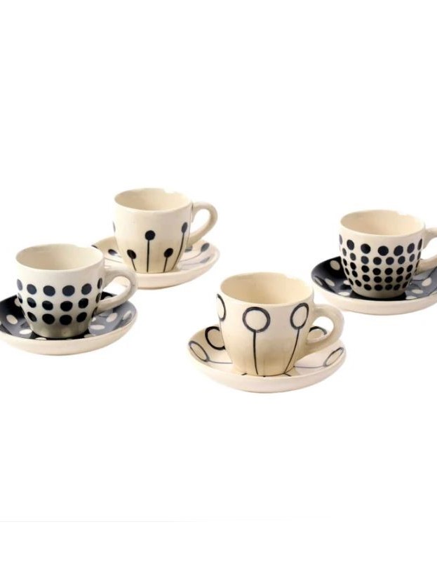 Tazzina da caffè con piattino in ceramica Pallini neri