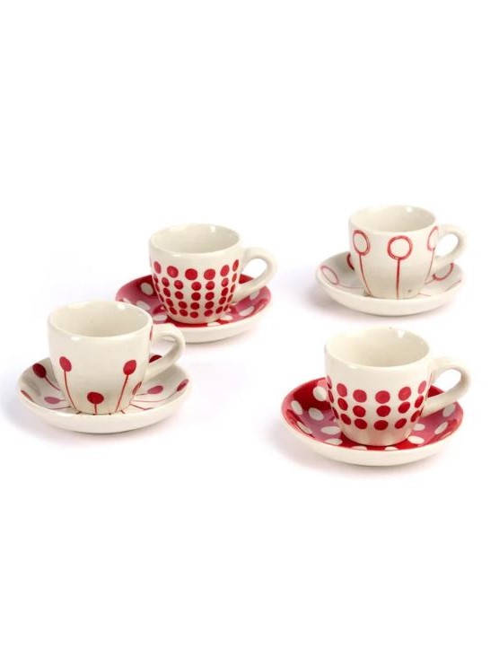 Tazzina da caffè con piattino in ceramica Pallini rossi