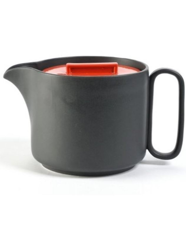 Teiera design Modern Charcoal rosso in ceramica smaltata opaca
