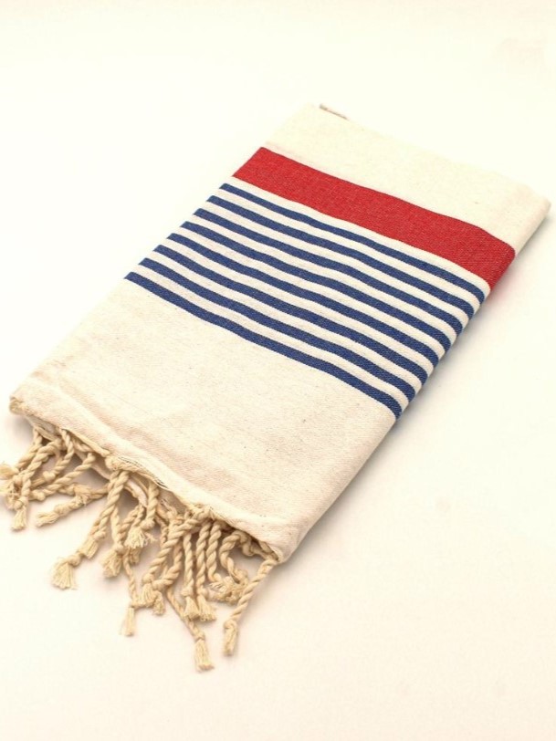 Telo mare in 100% cotone a righe Arthur Bianco rosso Blu