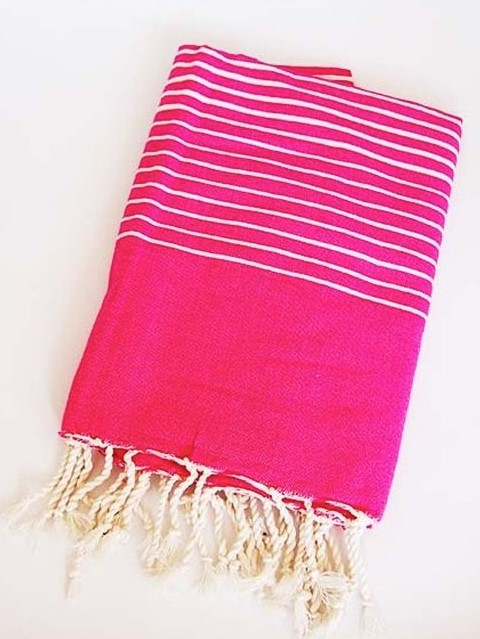 Telo mare in 100% cotone a righe Degra Fucsia