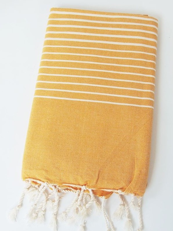 Telo mare in 100% cotone a righe Degra Giallo mostrarda