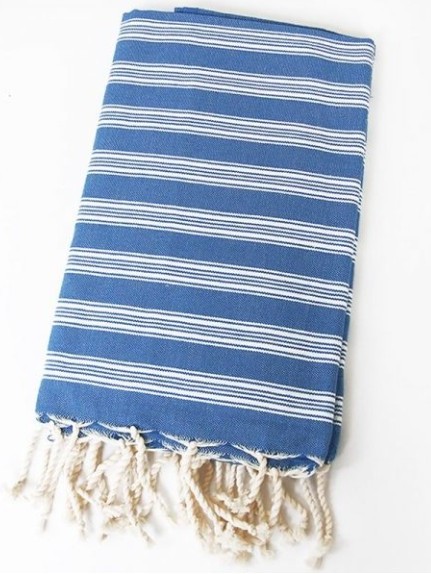 Telo mare in 100% cotone a righe 100x200cm multirighe Blu