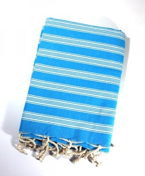Telo mare in 100% cotone a righe 100x200cm multirighe Turchese Bianco