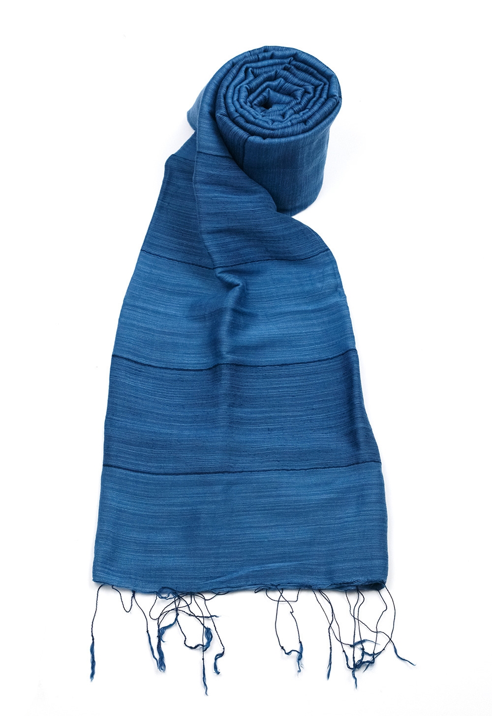 Sciarpa 50% seta 50% cotone Tinta Unita righe Marine Blue