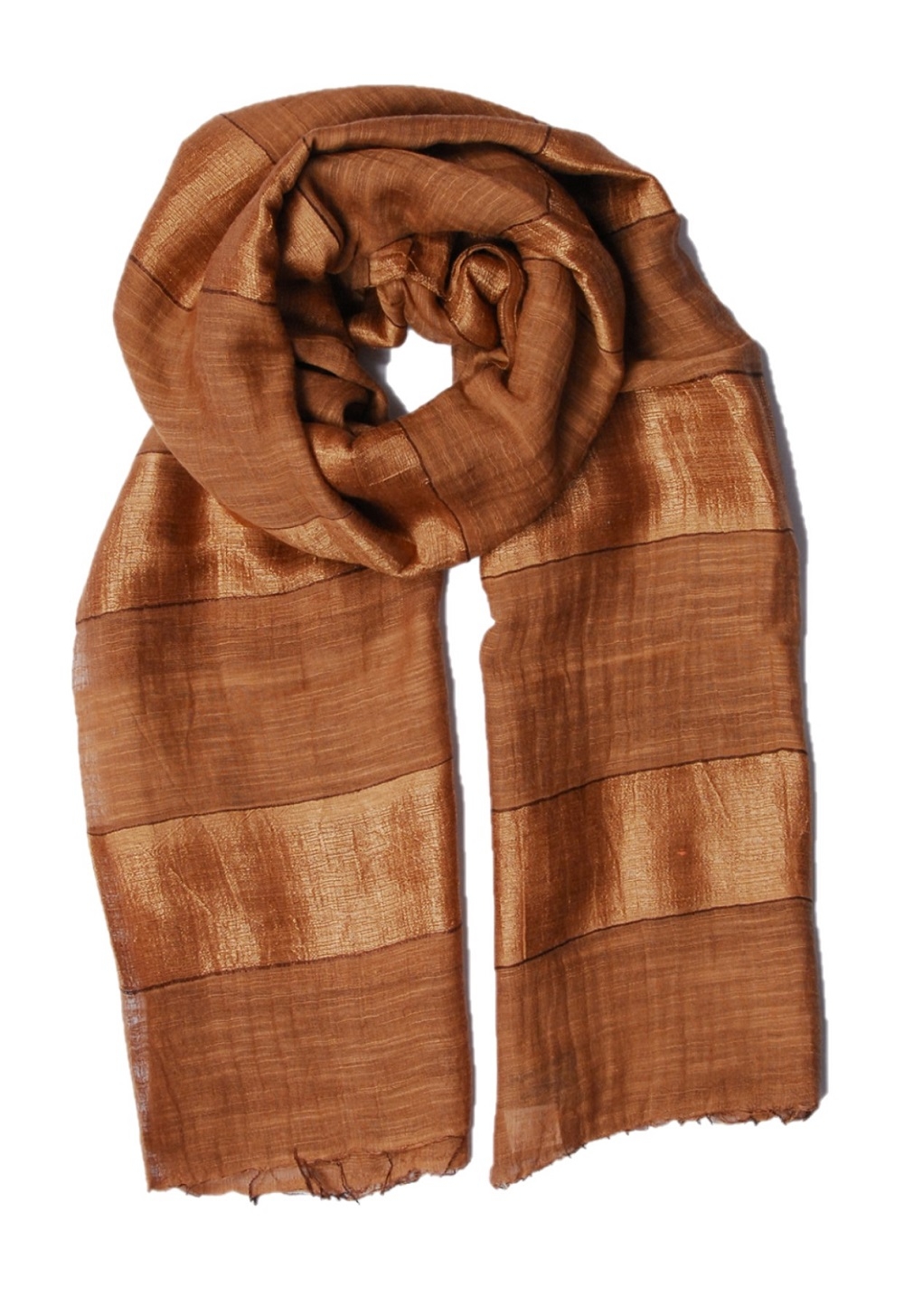 Sciarpa 50% seta 50% cotone Tinta Unita righe Chestnut