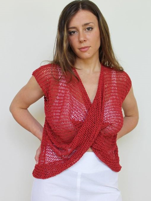 Top crochet in cotone a maglia Protea Rosso, On Earth