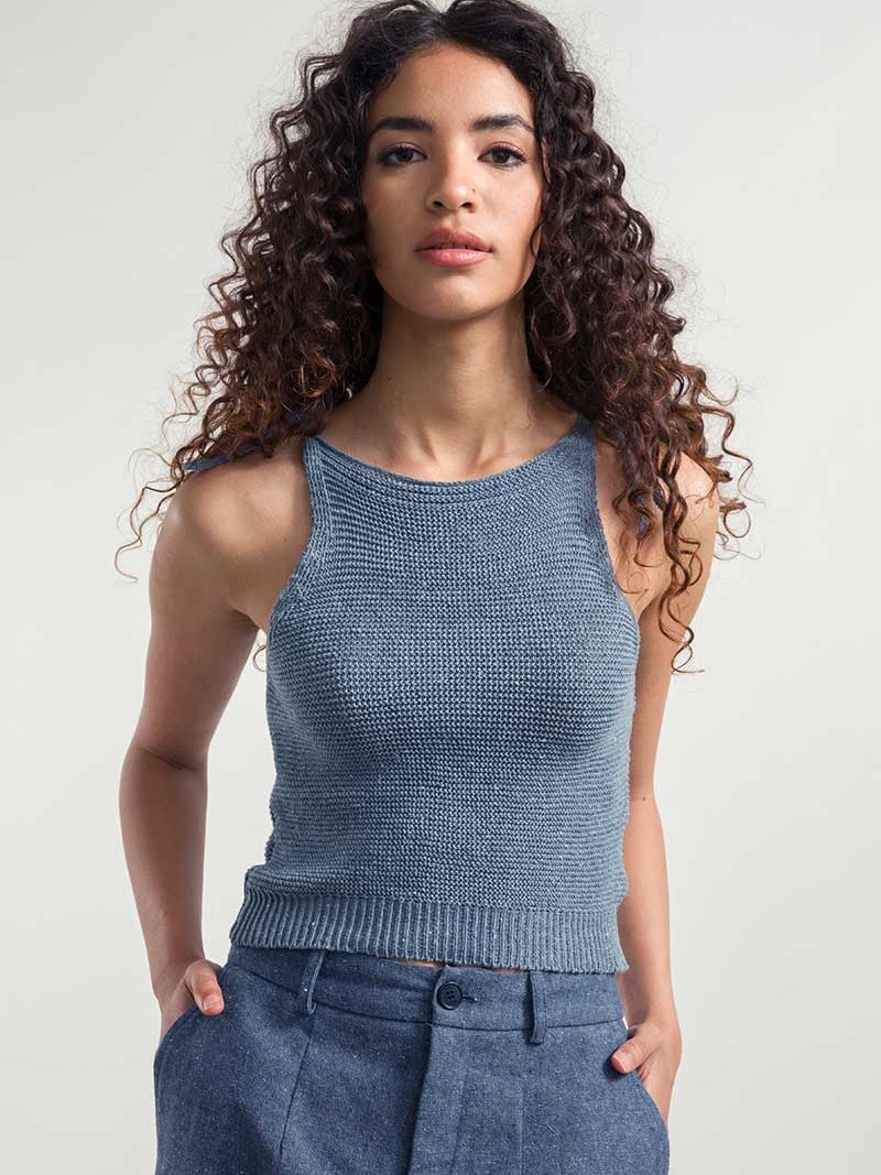 Top donna in cotone rigenerato Nora Blu Atlantico - Rifò