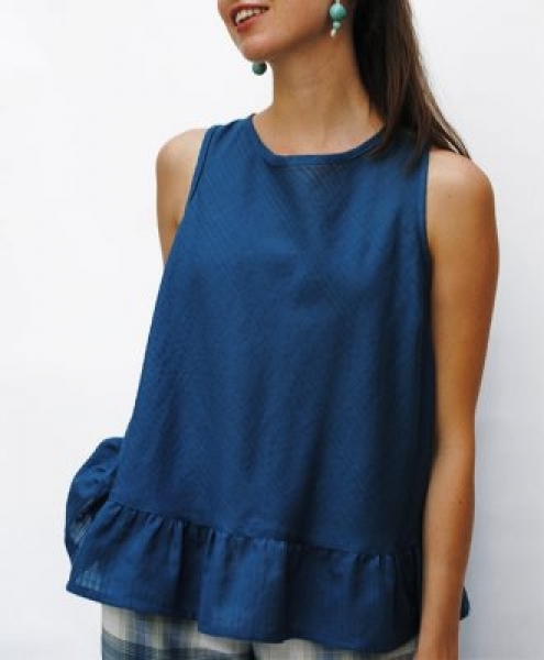 Top canotta in cotone operato Upasha color Blu ceruleo