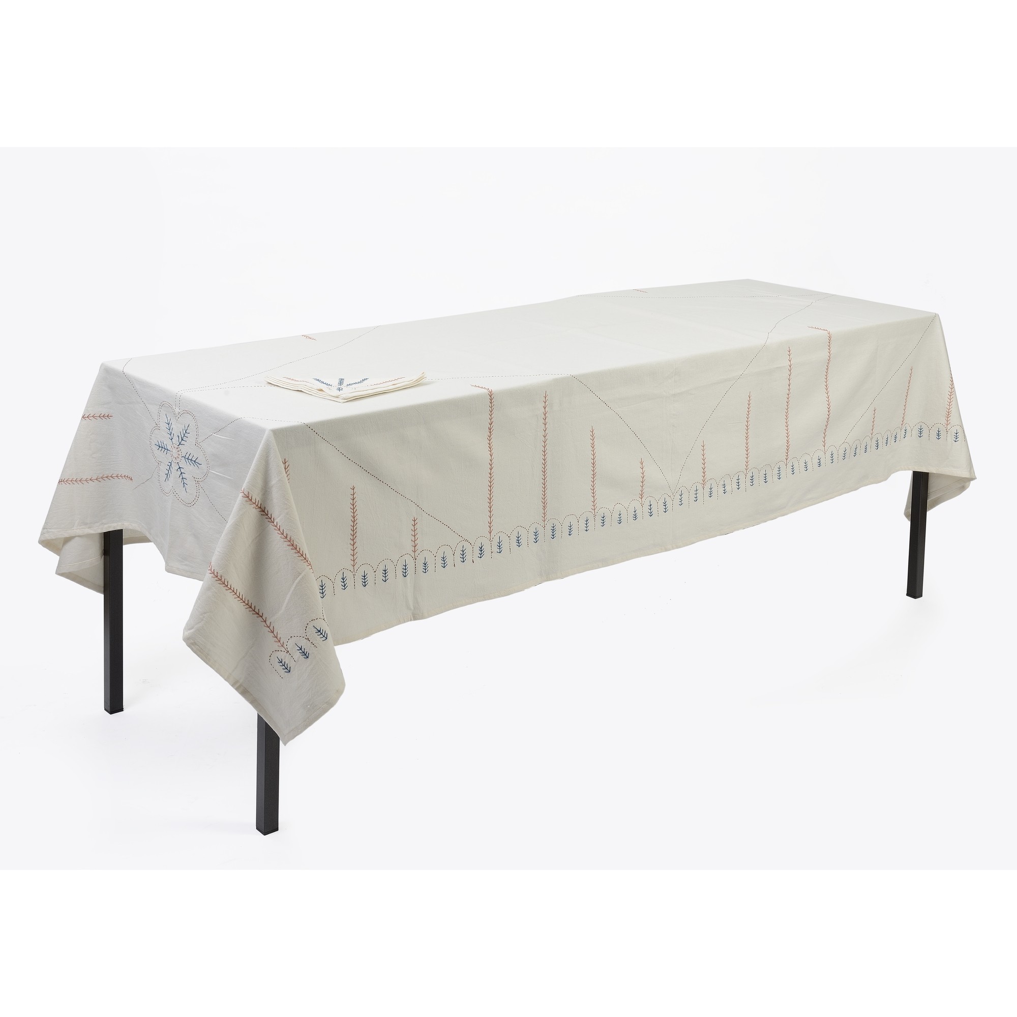 Tovaglia rettangolare SUN bianca 6 tovaglioli ricamata 280x140cm e t.45x45