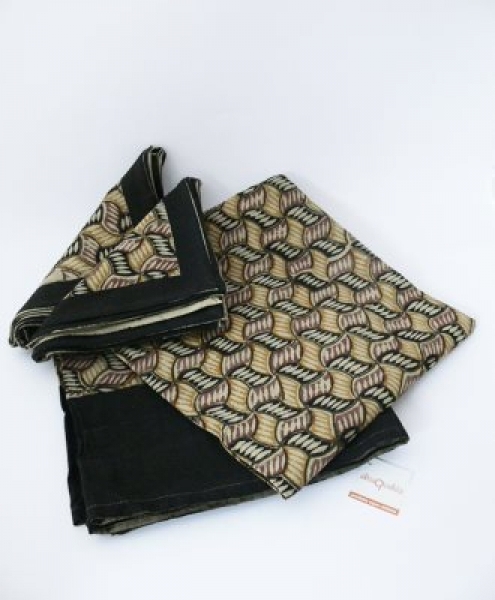 Tovaglia rettangolare 6 posti 200x140 nero beige - block printing Azteco