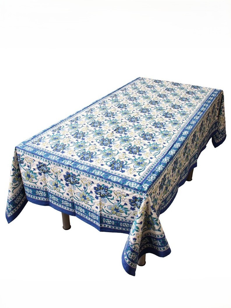 Tovaglia rettangolare 6 posti in cotone Blue Flowers