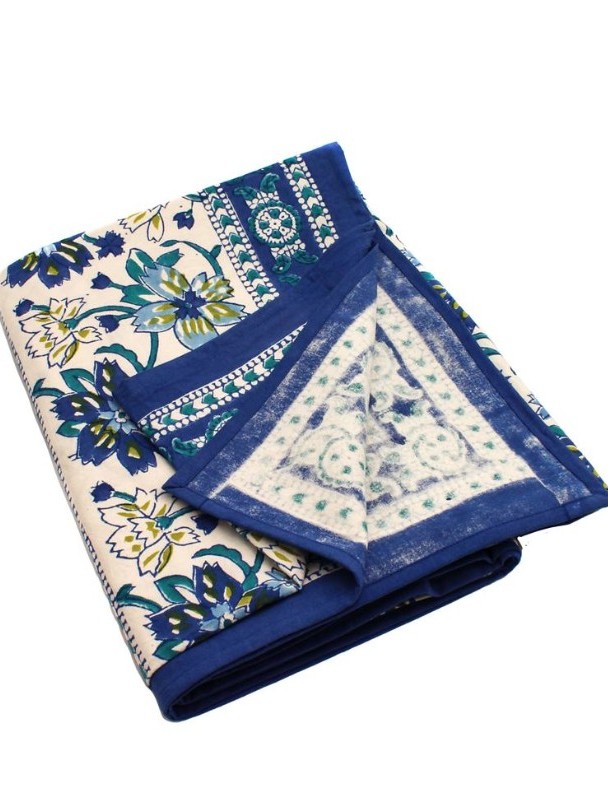 Tovaglia rettangolare 6 posti in cotone Blue Flowers
