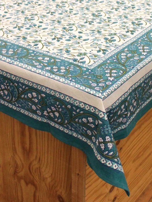Tovaglia rettangolare 6 posti in cotone Green Flowers
