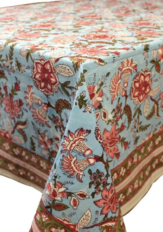 Tovaglia rettangolare 6 posti in cotone Red Flowers