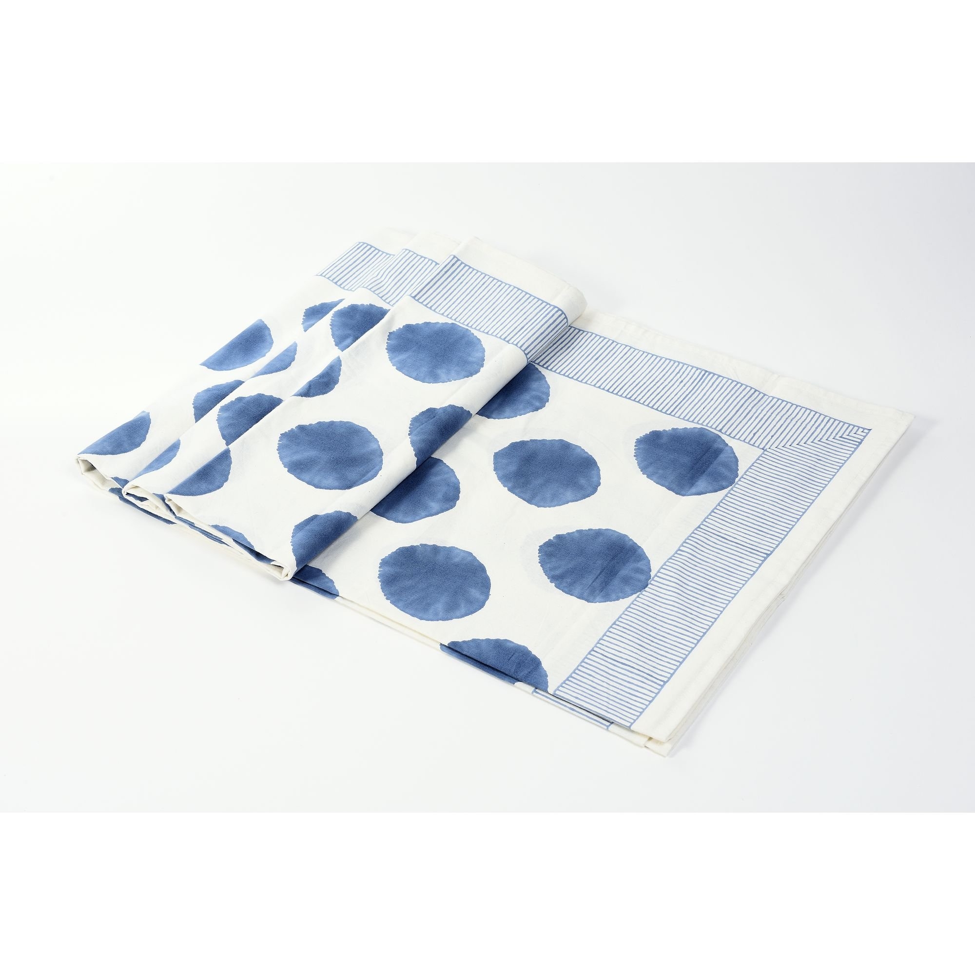 Tovaglia rettangolare in cotone POIS 280x180cm Bianca/Azzurra 8 posti