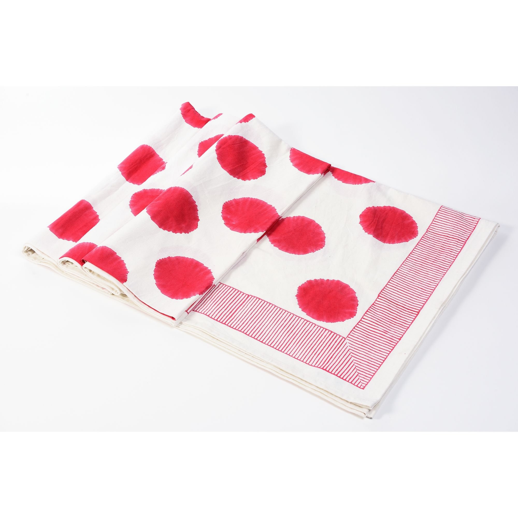 Tovaglia rettangolare in cotone POIS 280x180cm Bianco/Rossa 8 posti