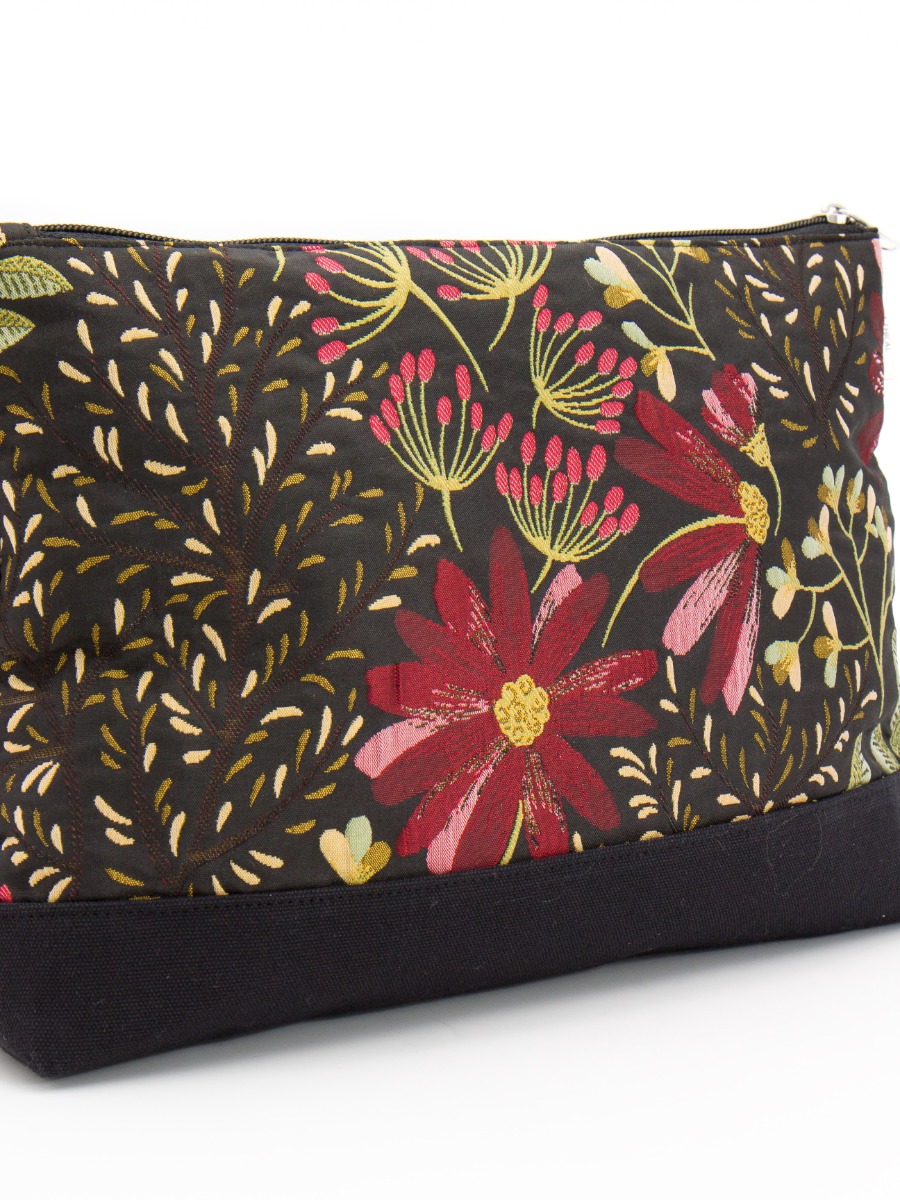 Trousse porta trucchi grande in broccato Fiori d'Inverno, equo solidale.