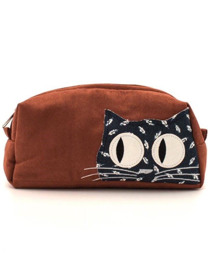 Trousse porta trucchi gatto, in tessuto Rosso