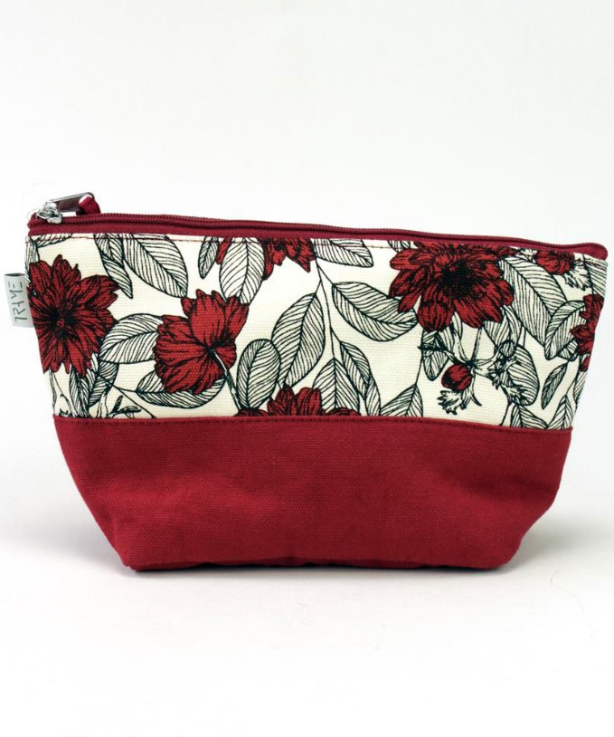 Trousse porta trucchi Flower Power in cotone Rosso bianco