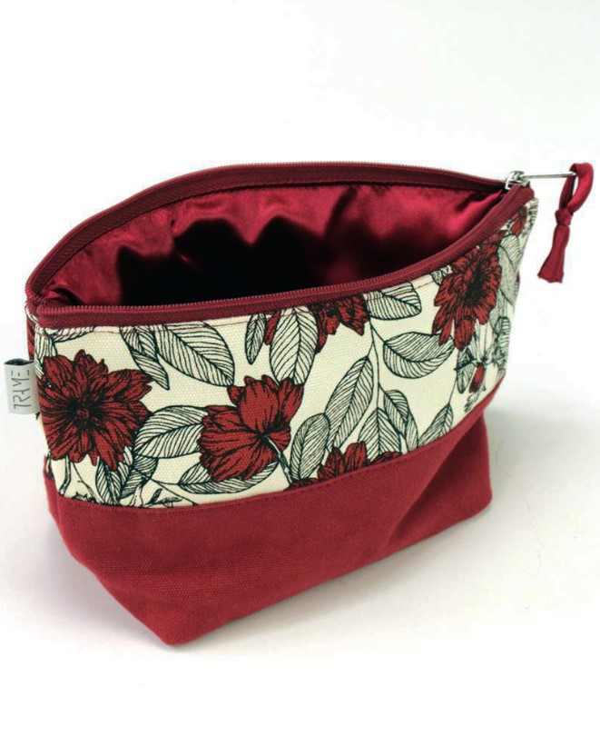 Trousse porta trucchi Flower Power in cotone Rosso bianco