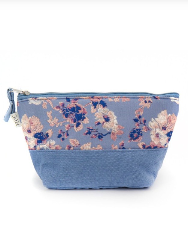 Trousse porta trucchi media in tessuto broccato floreale azzurro