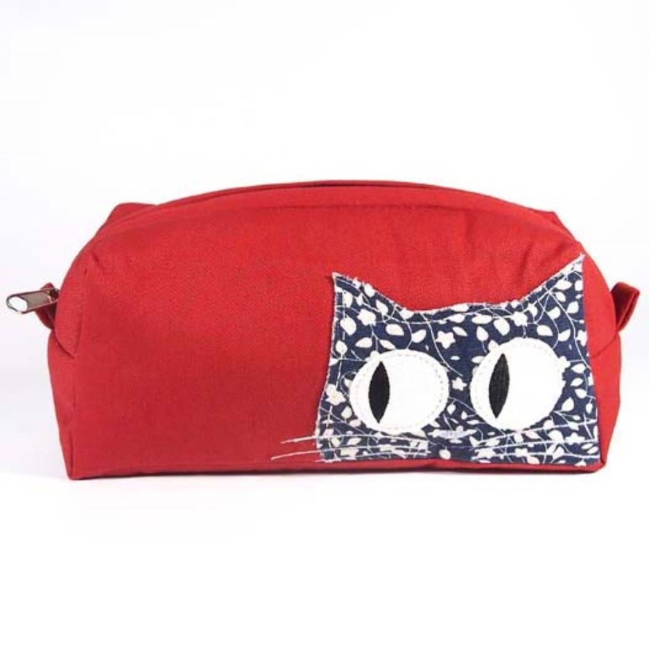 Trousse portatrucco in tessuto imbottito rosso Gatto Flora
