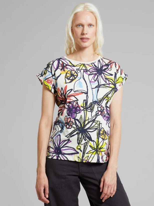 T-shirt cotone organico Visby PARADISE SKETCH bianca donna