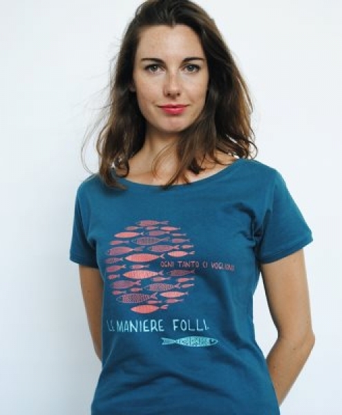 T-shirt sardine MANIERE FOLLI -cotone BIO- donna