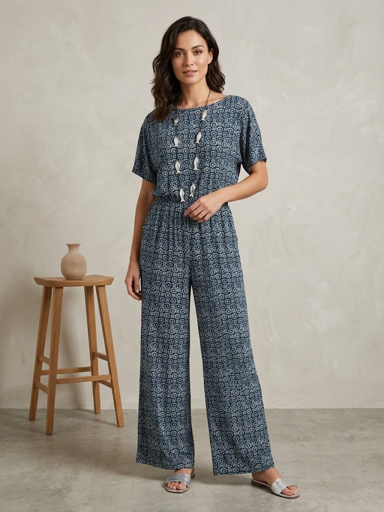 Tuta donna elegante a fantasia cerchi blu Tamigi