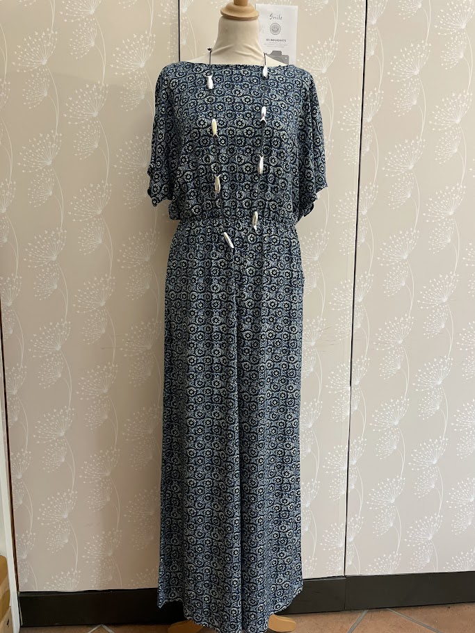 Tuta donna elegante a fantasia cerchi blu Tamigi