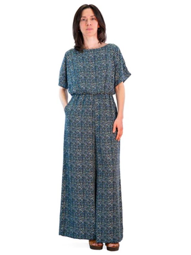 Tuta donna elegante a fantasia cerchi blu Tamigi