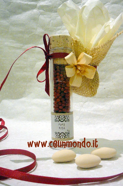 Vasetto spezie con portaconfetti nastro e fiore mais
