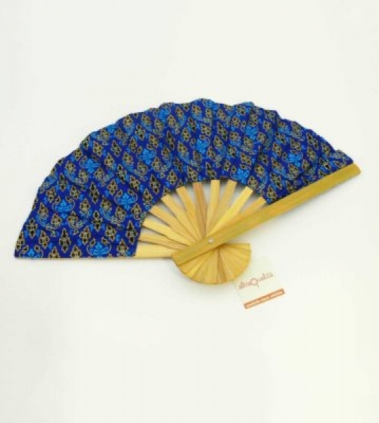 Ventaglio in cotone e legno Blu fantasia
