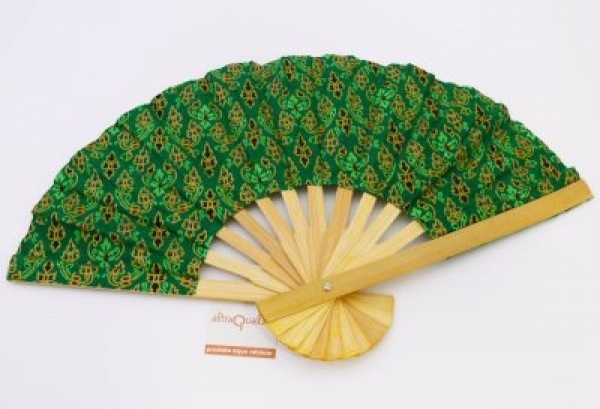 Ventaglio in cotone e legno Verde fantasia