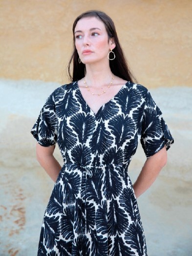 Vestito lungo estivo disegno Palma Nero