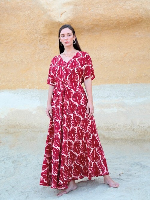 Vestito lungo estivo disegno Palma Rosso