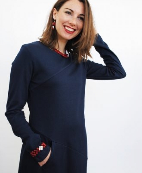Vestito in cotone biologico caldo e sfiancato Mariana Blu inchiostro