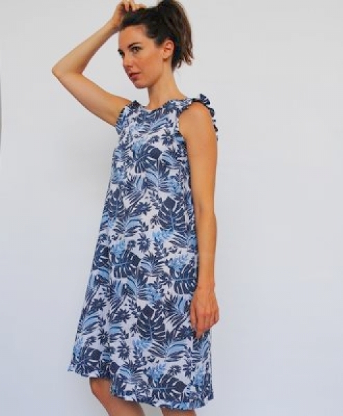 Vestito a trapezio in cotone Setareh Azzurro Blu bianco