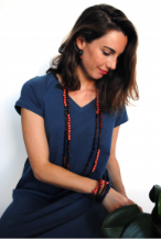 Abito in cotone biologico elasticizzato con maniche corte fondo palloncino Janet Azzurro